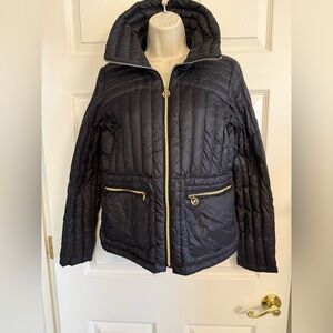Michael Kors Packable Down Fill Black Puffer Jacket with Gold Accents Size Small